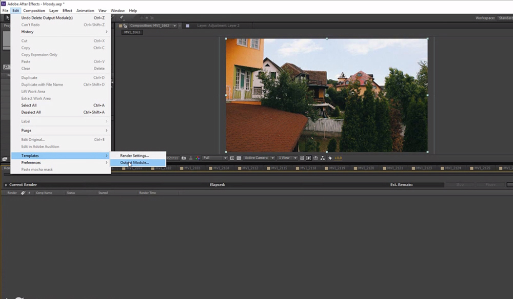 After Effects screenshot with the Edit drop down menu. 