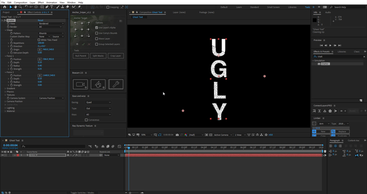 After Effects screenshot of a new composition with vertical text. 