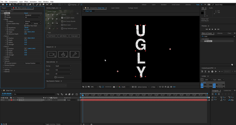 After Effects screenshot of a new composition with vertical text.