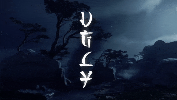Animation example of a Ghost of Tsushima inspired text animation. 