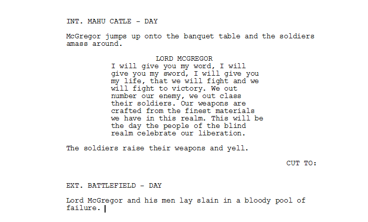 Comic CUT TO transition on a script