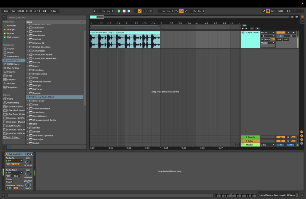 A single audio track in Arrangement view in Ableton Live. 
