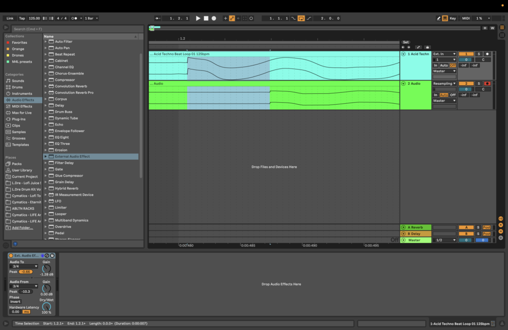 A screenshot of two audio tracks with zoomed-in waveforms