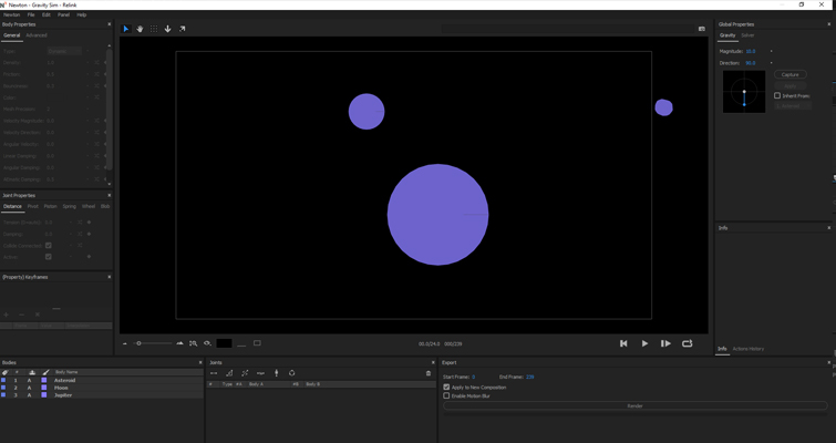 Image of a project in After Effects with two purple circles 