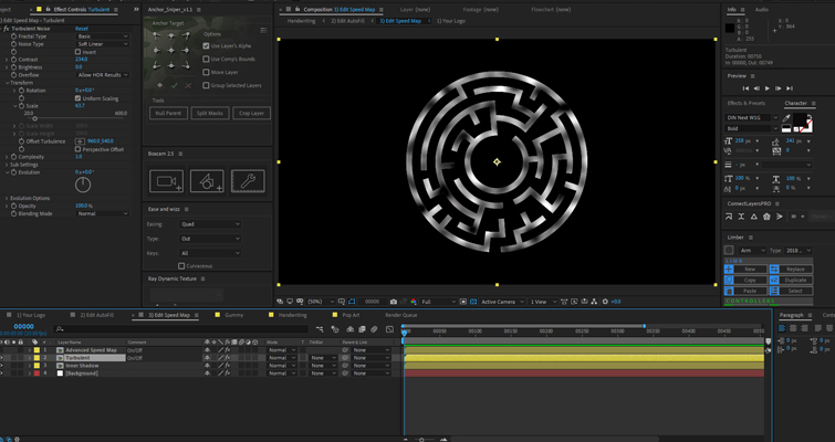 Screenshot of an After Effects project with the labyrinth design. 
