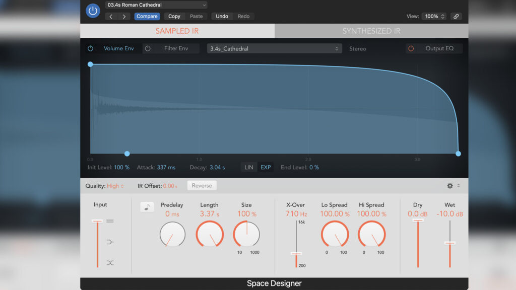 Space Designer Reverb plug-in from Logic Pro 