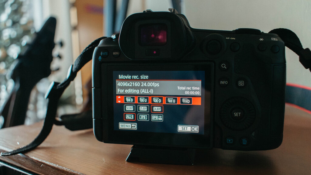 Image of menu screen on the Canon R5